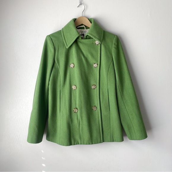 Y2K J Crew 100% Wool Double Breasted Jacket Blazer Green Medium - Picture 1 of 16